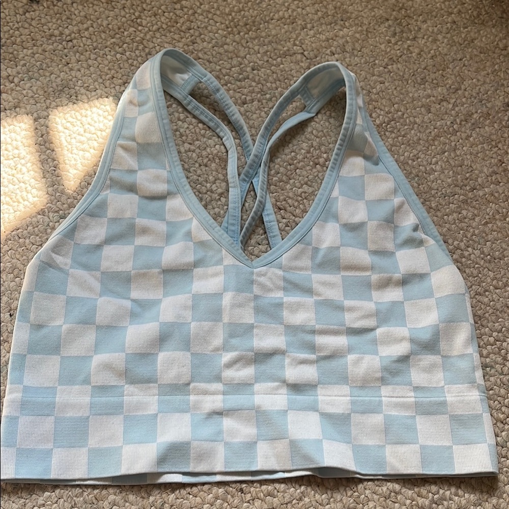 Colsie Light Blue and White Checkered Top